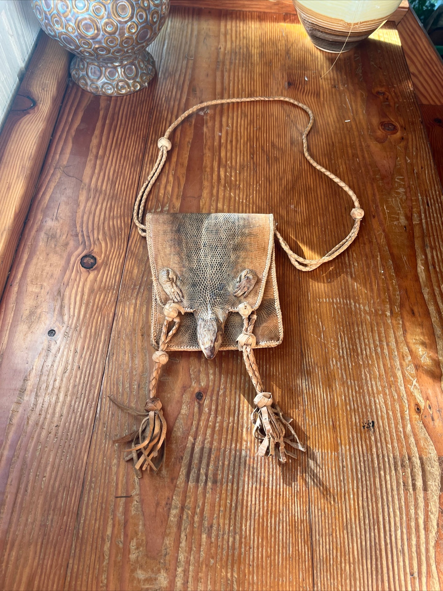 Savannah monitor lizard taxidermy handbag with strap